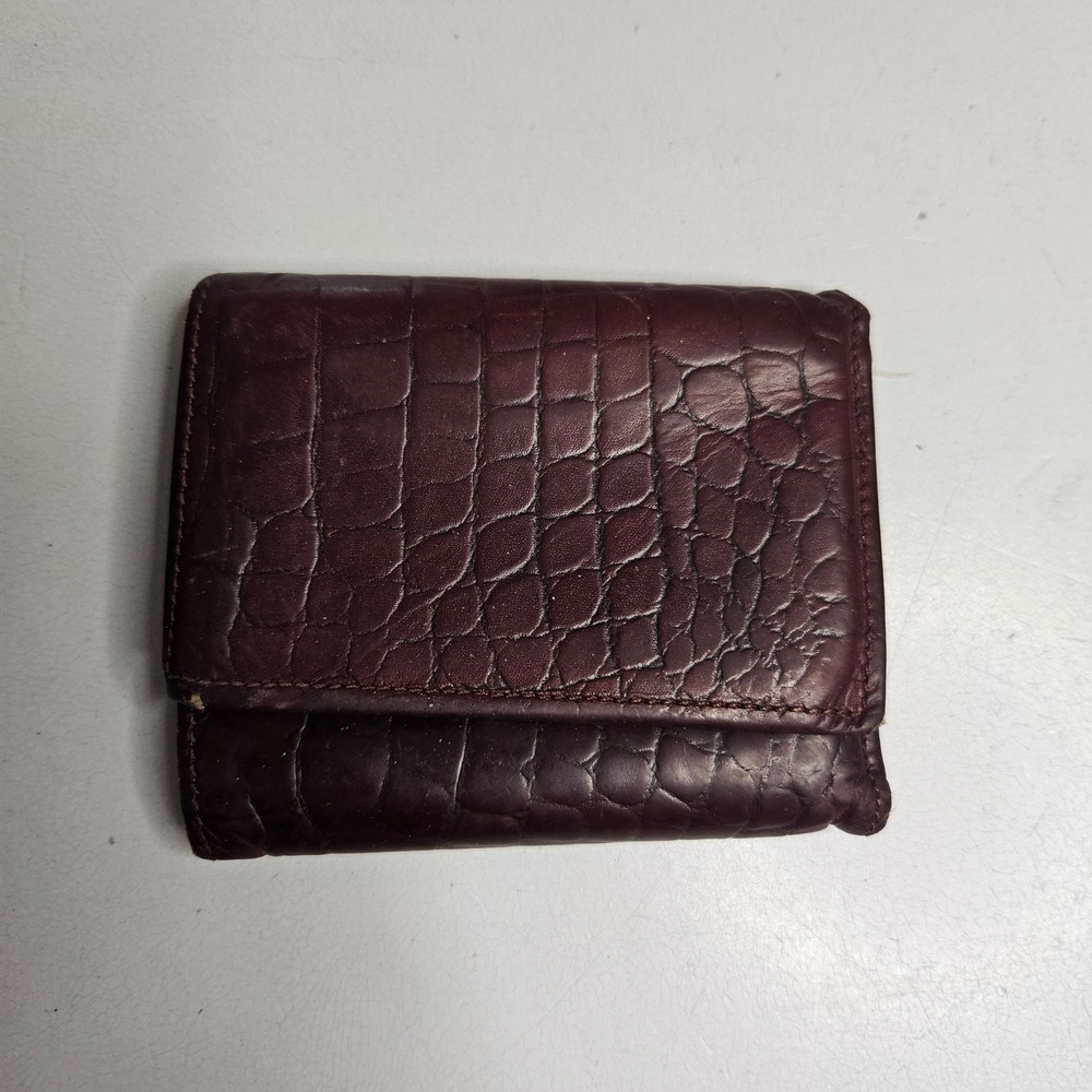 Trafalgar Mens Trifold Wallet Brown Crocodile Embossed‎ Leather USA Made Vintage